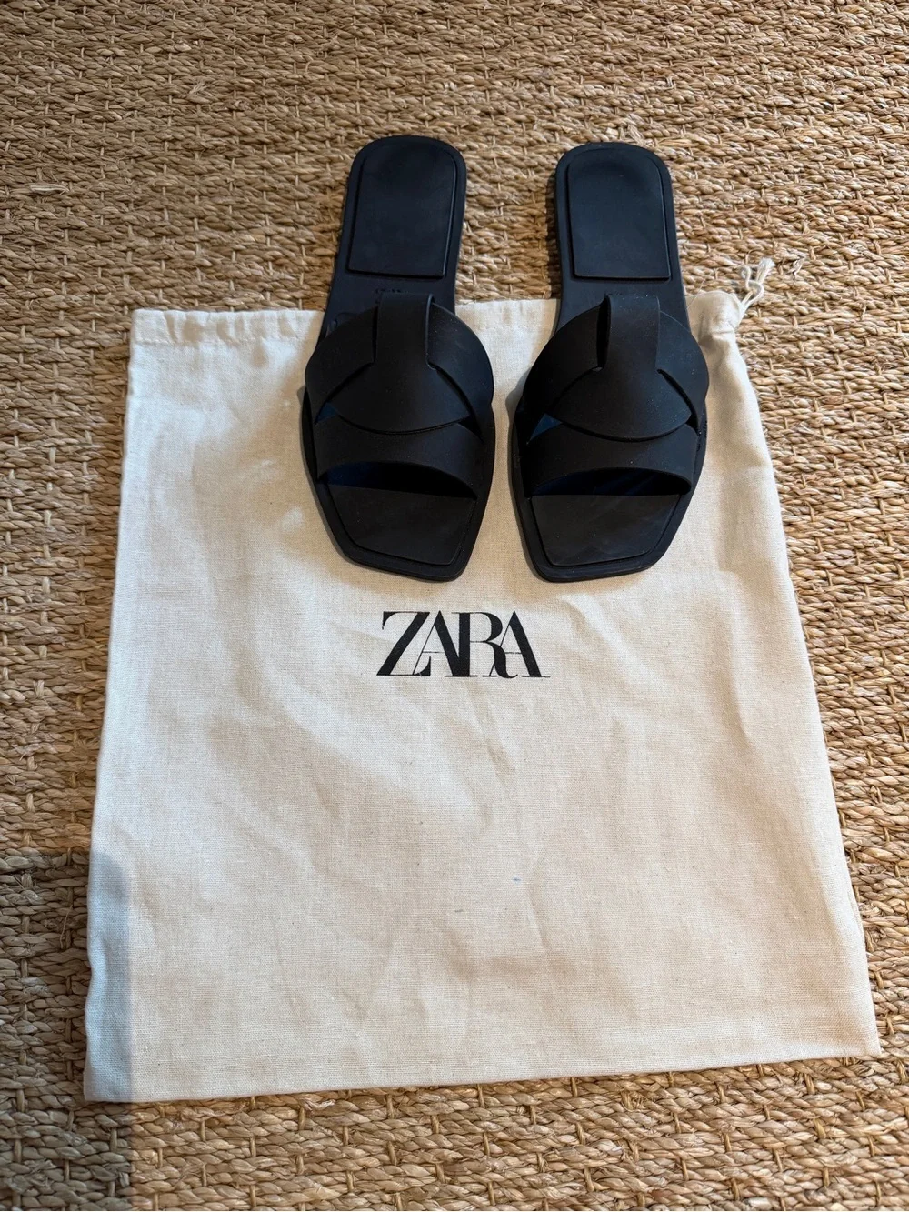 Zara Matte Black Rubberized Crossover Sandals Size 38 - Picture 5 of 14